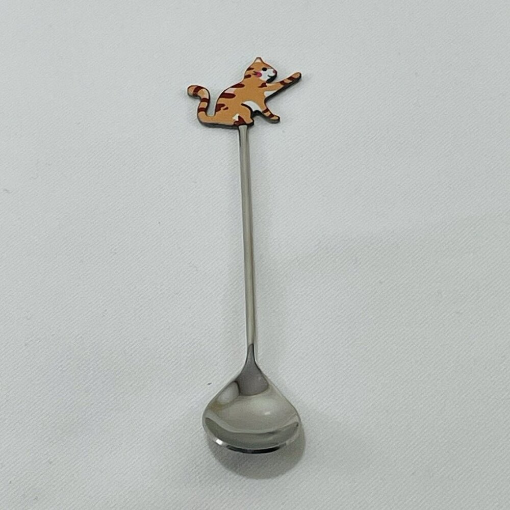 Cat Teaspoon Spoon Coffee Dessert Ice Cream Kitten Stainless Steel Silver Handle